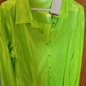 Ranch DRESS'N NWT Vibrant Lime Green SPARKLE Women's Button Down WESTERN Shirt